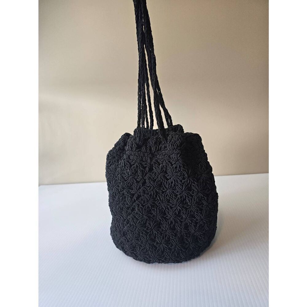 Ann Taylor Drawstring Round Bag Black